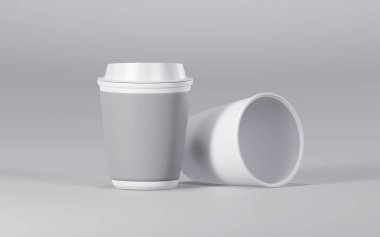 Beyaz kağıt bardak, iki kağıt bardak, beyaz arka plan.