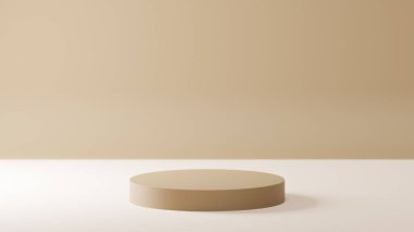 Kahverengi yuvarlak tahta, krema ve kahverengi arkaplan yatay oranına sahip fotoğraf, taban tahtasının pastel rengi.