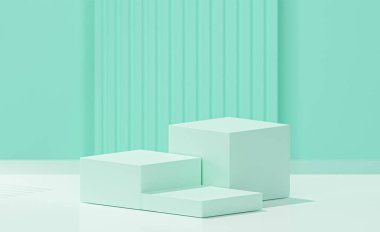 Sihirli Nane renginde 3 küp, aero mavi temel renk ve soyulmuş aquamarine arkaplan