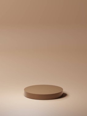 ürün oluşturma arkaplanı, kül kahverengi yuvarlak tahta, yumuşak kahverengi arkaplan, temel panonun pastel rengi.