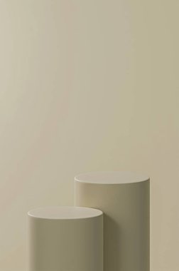 dikey soluk vizon arka plan, iki soluk vizon kürk yuvarlak tüp podyum, soluk vizon renk paleti, ürün yerleştirme, Teal arkaplan renk paleti.