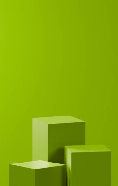 dikey bezelye yeşili arkaplan, üç bezelye yeşili küp tabanı, bezelye yeşili palet, ürün yerleştirme.
