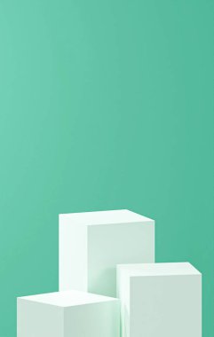 dikey Robin 'in yumurta arka planı, üç beyaz küp tabanı, Robin' in yumurta rengi paleti, ürün yerleştirmesi.