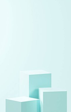dikey Celeste arkaplanı, üç Celeste küp tabanı, celeste renk paleti, ürün yerleştirme