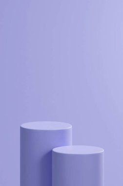 3D nesne, menekşe arkaplan, çift podyum nesneleri, ürün yerleştirme