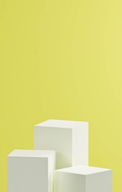 Beyaz küp podyumun beyaz, limon sarısı renk paleti, açık sarı renk