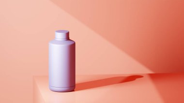 Leylak renkli içecek şişesi kavun masasının üzerine konmuş, kavun arkaplanının önüne yerleştirilmiş, parlak renkli fotograf konsepti