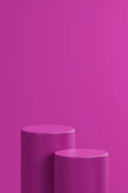 dikey fuşya arkaplan, çift fuşya yuvarlak tüpler podyum, fuşya renk paleti, ürün yerleştirme.
