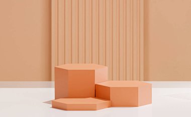 Mandalina altıgen taban, 3 altıgen dekoratif set, mandalina rengi