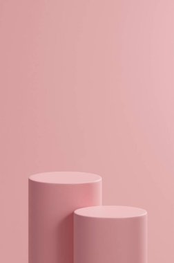 Çift açık somon pembe yuvarlak podyum, açık somon pembe renk paleti, 3D ürün yerleştirme