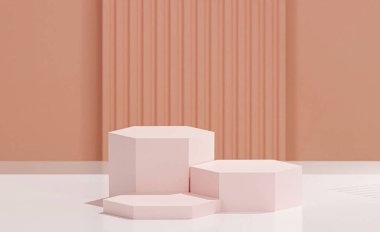 Çizgili arkaplanı ve kavun renginde 3D oluşturulmuş altıgen tabanı