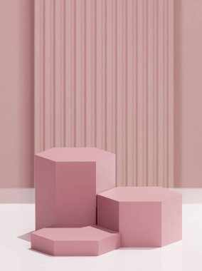 3D oluşturulmuş nesne, 3 adet gül tabanlı altıgen küp, arkaplan olarak soyulmuş desen Amaranth Pembesi