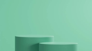 Aqua inci renkli çift tüp, 3D yuvarlak tüp podyum, aqua inci renk paleti, ürün yerleştirme.