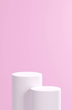 yuvarlak podyum allık arka plan, beyaz renkli iki yuvarlak tüp podyum, allık renk paleti.