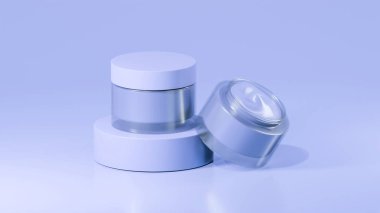 2 paket mavi renkli esrar krem şişeleri, podyumda esrar kremi şişeleri, açık esrar krema şişeleri.