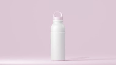 Modern dizaynlı içki şişesi, yumuşak şampuan kapaklı beyaz bardak, yumuşak şampuan arka planında dur..