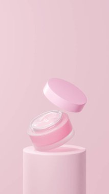 Pembe renkli tencere kremi, tüp podyumda yüzen esrar kremi, açık kapaklı yüzen esrar kremi..