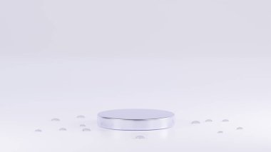 Ayrı, mor renkli parlak podyum açık mor arkaplan ve etrafında su damlaları var..