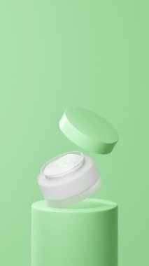 İzole edilmiş yüzen ot kremi, yüzen esrar kremi havalı bir aloe tüpü podyumunda, beyaz krema