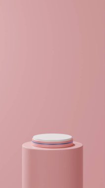 Mavi şeritli, yuvarlak flamingo tüplü, flamingo arka planlı izole edilmiş flamingo podyumu..