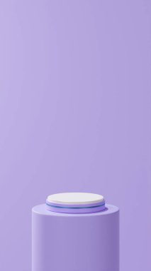 izole edilmiş yumuşak mor podyum mavi şeritli yer yuvarlak mor tüp, yumuşak mor arkaplan.