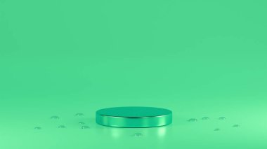 İzole edilmiş deniz köpüğü renkli parlak podyum. Deniz köpüğü renkli arka planda. Etrafında su damlaları var..