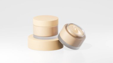 2 paket yasemin renkli esrar kremi şişesi, yasemin podyumunda esrar kremi şişeleri, beyaz arka planda izole edilmiş ot kreması şişeleri..