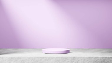 Arka planda güneş ışınları ışığı, salkımın arka planı ve ürün değişimi olan çimentodaki izole salkım podyumu