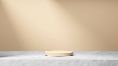 Çimentoda tenha bronzlaşma podyumu. Arka planda güneş ışığı, bronzlaşma arka planda ürün değişimi..