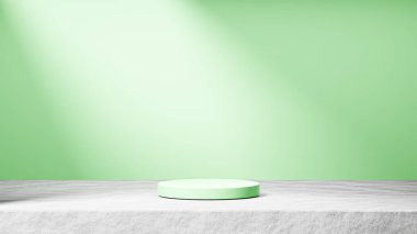 Arka planda güneş ışığı olan çimento üzerinde izole edilmiş naneli şeker podyumu, serin nane arkaplan, ürün değiştirme.