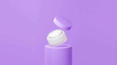 İzole edilmiş beyaz ot kremi, leylak rengi tüp podyumda yüzen esrar kremi, leylak arkaplan