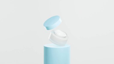 İzole edilmiş yüzen beyaz ot kremi, bebek mavi tüp podyumunda yüzen esrar kremi, bebek mavi kapaklı yüzen ot kremi, beyaz arka plan