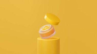 İzole edilmiş gündoğumu esrar kremi, gündoğumu podyumunda yüzen esrar kremi, gündoğumu kapaklı yüzen ot kremi, gündoğumu arka planı.