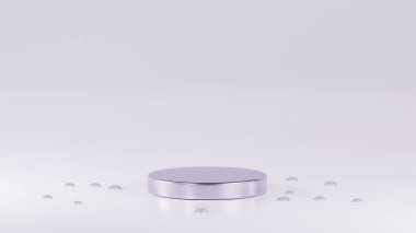 Lavanta renkli, lavanta renkli, lavanta renkli arka planda su damlalarıyla izole edilmiş bir podyum..