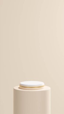 İzole edilmiş, beyaz badem podyumu, altın şeritli, yuvarlak badem tüplü, badem kaplamalı...