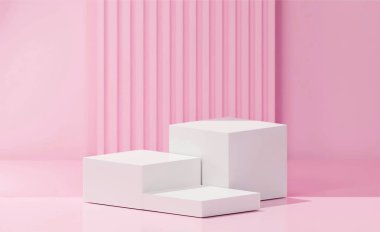 Beyaz renkli 3 küp, beyaz baz rengi, soyulmuş açık pembe arkaplan, açık pembe arkaplan