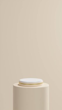 Altın şeritli, yuvarlak latte tüplü, latte arka planlı izole edilmiş latte podyumu.