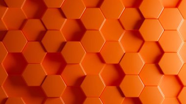 Kabak turuncu altıgen desenli üç boyutlu arka plan. Farklı derinliklere sahip üç boyutlu altıgen desen. Desen 3d şekil arkaplanı
