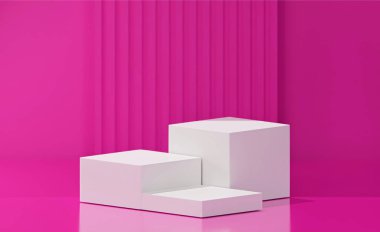 Beyaz renkte 3 küp, beyaz temel renk, soyulmuş koyu pembe arkaplan, koyu pembe arkaplan