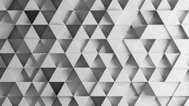 Parlak gri üçgen desenli üç boyutlu arka plan. Farklı derinliklere sahip üç boyutlu üçgen desen. Üçgen şekil arkaplanının deseni 3d