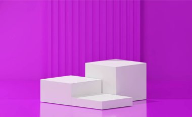 Beyaz renkte 3 küp, beyaz temel renk, soyulmuş koyu morumsu arkaplan, koyu morumsu arkaplan