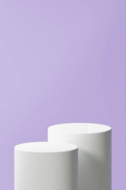 dikey eflatun arkaplan, çift beyaz yuvarlak tüp podyum, leylak rengi palet, eflatun arkaplan rengi palet