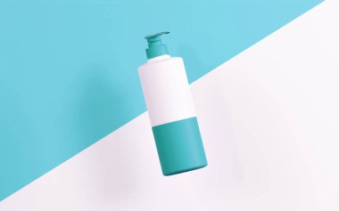 Kutup kapaklı losyon şişesi pompası. beyaz ve arktik kol rengi bu şişe pompasını kaplıyor, köşegen beyaz ve arktik arkaplan üzerinde yüzüyor