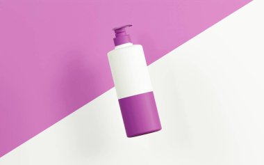 Orkide kapaklı losyon şişesi pompası. beyaz ve orkide kollu bu şişe pompası kaplayan, köşegen beyaz ve orkide arka planı üzerinde yüzen