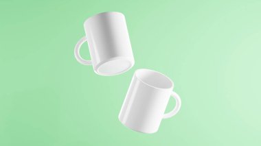 Pinokyo yeşil arka planda, beyaz kupalar.