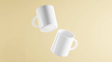 Pale Peach arka planında duble beyaz bardaklar, beyaz kupalar.