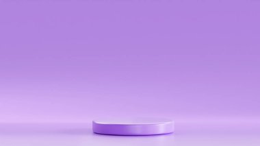 Parlak leylak arkaplana yerleştirilmiş parlak leylak rengi, orkide rengine 3D podyum.