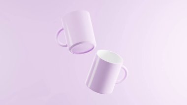 Hafif Lavanta arka planında duble hafif lavanta yüzen kupalar. parlak stüdyo ışıkları