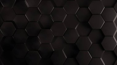 Altıgen desenli kömür renginin 3 boyutlu arka planı. Farklı derinliklere sahip üç boyutlu altıgen desen. Desen 3d şekil arkaplanı