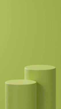 Yeşil Sarı Arkaplan üzerine yerleştirilmiş çift yatay podyum. Fotoğraf: Stüdyo 2 Podyum